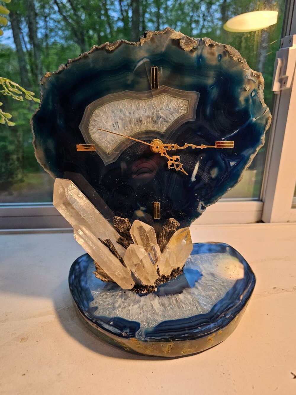 EBANO, GENUINE BLUE AGATE STONE DESK TOP TABLE CLOCK VINTAGE